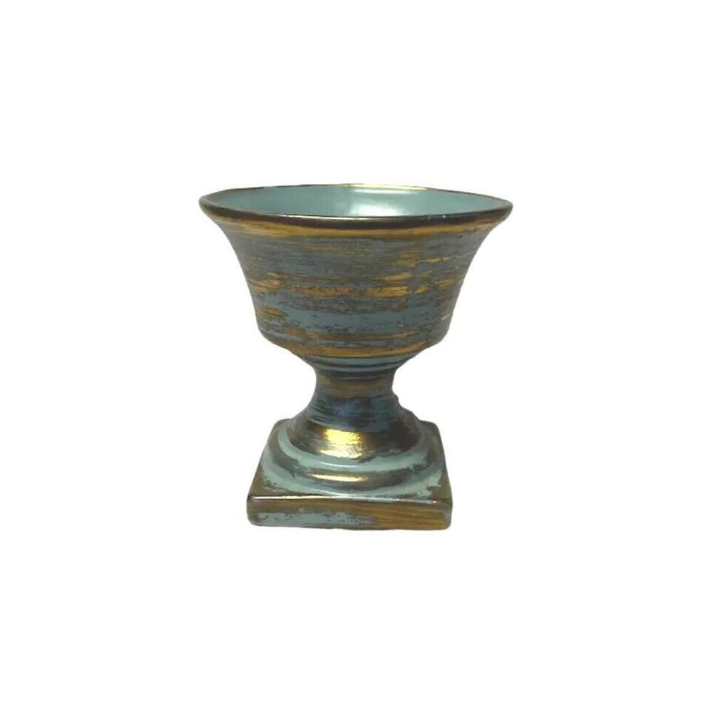 Vintage MCM Round Vase Turquoise Aqua Green Gold USA